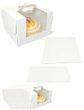 The White Rose-Set of 15 (15 Cake Boxes and 15 Cake Boards). 10inx10inx6.5in. Disposable Cake Carrier with Built-in Handle and Clear Window