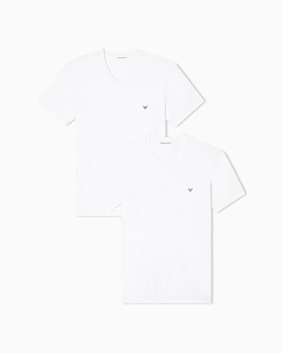 Emporio Armani Mens 2 Pack Regular V-Neck Shirt White/White Large