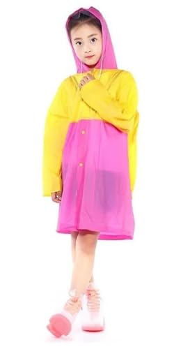 Image of Zacharias Boy's & Girl's Kids PVC Waterproof Long Raincoat with School Bag Cover TH-168 (Yellow & Pink Pack of 1)
