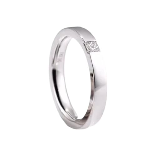 Homxi Anillo de Mujer Alianza 950 Platino, Redondo Simple y Cuadrado con Diamante de 0,1 ct, Anillos Plata Alianza Mujer, Talla 16(56mm)