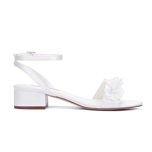 Flower Wedding Shoes for Bride Low Heel Bridal Shoes Open Toe Wedding Sandals4