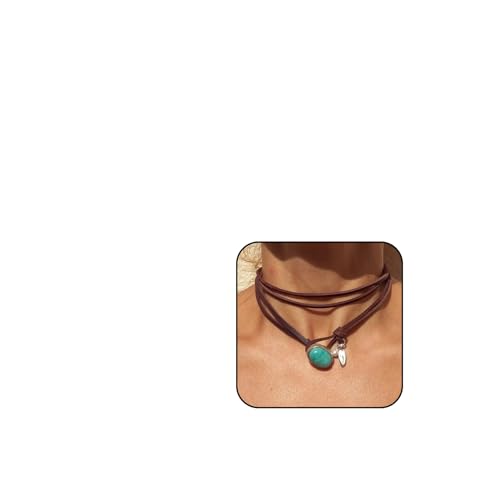 Boho Choker Necklace for Women Brown Suede Choker Necklace Western Cowgirl Choker Necklace Turquoise Coin Leather Choker Western Boho Necklaces