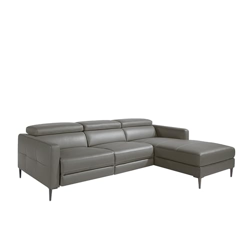 Ángel Cerdá- Divano Chaise Longue Sinistro In Pelle Grigio Scuro - Divano Con Meccanismo Relax - Divani Soggiorno Cheslong - Mobili Soggiorno Contemporanei - 258 X 173 X 75/95 cm