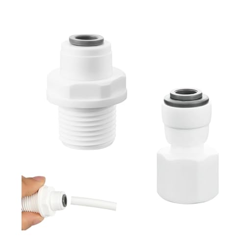Connecteur de Filtre à Eau, Raccord Rapides de Purificateurs d'Eau, 1/4 Raccord à Emboîter to 3/8 Fileté Femelle/Mâle, Adaptateur de Raccordement pour Purificateurs et Systèmes d'Osmose Inverse,2Pcs
