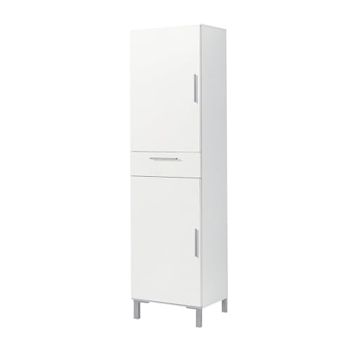 Venprodin - Armario Hogar Alto con Patas Metálicas - 2 Puertas y 1 Cajón - 188x41x35 cm - MDF Lacado Blanco y Melamina - Diseño Moderno y Compacto - Ideal para el Hogar y Optimizar Espacios