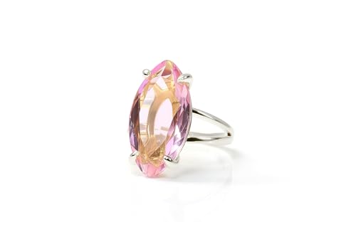 Bague en argent sterling et quartz rose marquise fait main pour femme