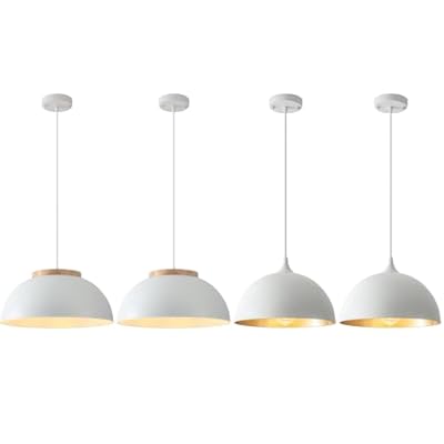 PINDODO 11.8" White Pendant Lights 2 Pack and 15.7" Farmhouse Pendant Light 2 Pack