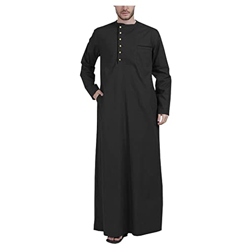 RFXZSAQD Men Muslim Jubba Thobe, Jubba Thobe with Long Sleeves and Round Neck, Plus Size Islamic Muslim Dress4