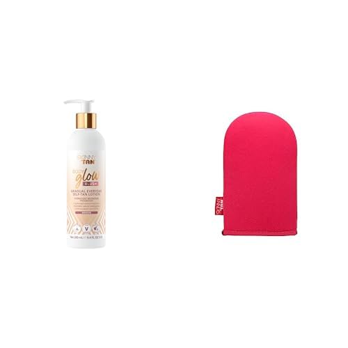 Skinny Tan Body Glow Blush Moisturising Gradual Tan Lotion, Dual-Use Double Sided Luxury Tanning Mitt Applicator Bundle