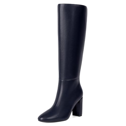 Image of Modatope Knee High Boots for Women Chunky Heel Rounded Toe Tall Boots | 2026 Fashion Winter Fall Boots for Women,Side Zipper PU Leather Long Dress Boots, Block Heel Tall Boots
