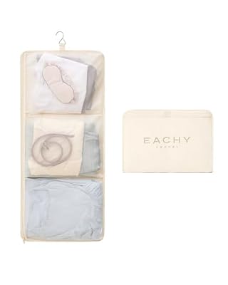 EACHY Hanging Packing Cubes for Travel, 3-Tier Portable Closet Organizer, Hanging Travel Shelves for Suitcase, Ultra-Lightweight Packing Organizer for Clothes, Travel Essentials (Beige, Medium)