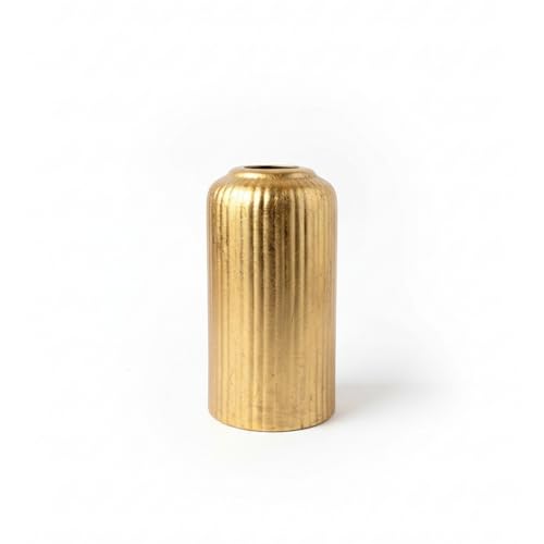Image of KREATIVE ART'S Modern Ribbed Design Ceramic Flower Vase for Living Room, Flower Pots for Artificial Flower, Home Decoration Item, Home Decor, Vases for Living Room (Gold, Small)
