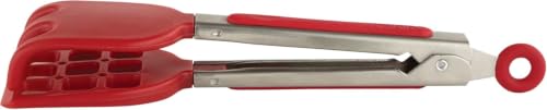 Tovolo Waffle Tongs Mini Silicone Kitchen Tongs for Cooking Serving Flat Stainless Steel Small Tongs with Silicone Tips for Salads Belgian Waffles Air Fryer Appetizers Dishwasher Safe Cayenne Red