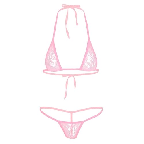 Image of SSoShHub Women's Lingerie Lace Babydoll Strap Chemise Mesh Sleepwear Outfits with G-String