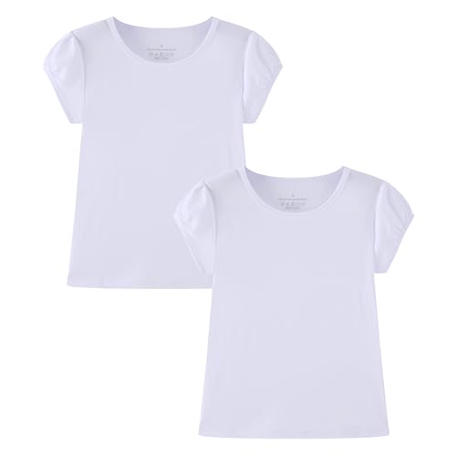 Huata Girls Short Puff Sleeve Tee Basic T-Shirt 2 Packs Crewneck