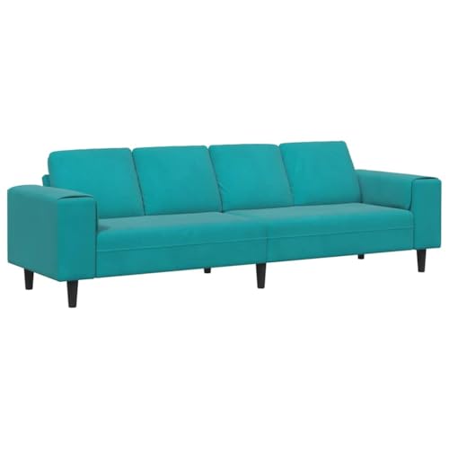 Türkisfarbenes Velvet 4-Sitzer Sofa ohne Ottoman aus Holz, Maße: 250 x 77 x 76 cm, Matte Oberfläche, konische Beine, Bequeme Sitzgelegenheit, Flache Armlehnen. Türkisfarbenes Velvet 4-Sitzer Sofa ohne Ottoman aus Holz, Maße: 250 x 77 x 76 cm, Matte Oberfläche, konische Beine, Bequeme Sitzgelegenheit, Flache Armlehnen.