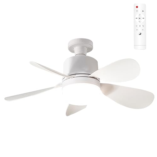 Ventilador con luz – LED regulable, mando a distancia incluido | Ventilador de techo compacto con motor silencioso para comedor, espacio de trabajo, loft moderno, iluminación ajustable, ventilación