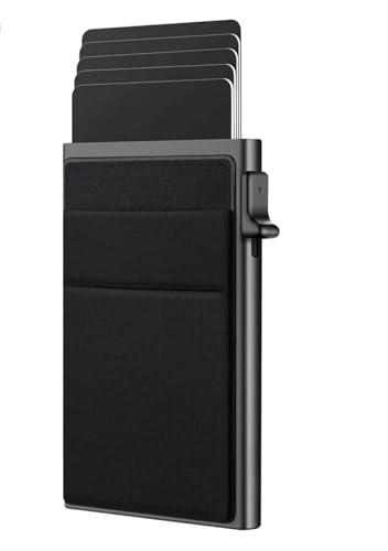 Slim Wallet for Men - RFID Blocking Minimalist Card Holder with 6 Slots & Cash Pocket – Durable Aluminum Wallet, Compact & Stylish Design, Ideal Gift for Travel & Everyday Use (Black)