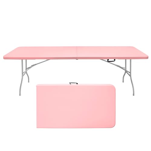 LJLB Convenient & Portable Pink Folding Table for Camping and Parties, Waterproof Surface, High Load Bearing, Easy to Store