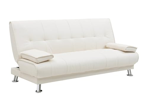 Vente-unique - Canapé Convertible clic-clac en Simili Blanc Maxime II - 3 Places