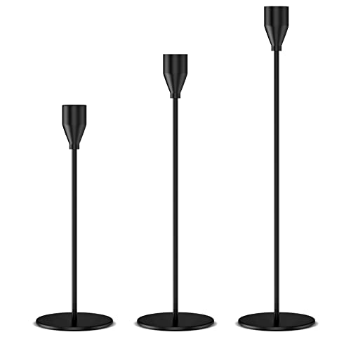 Relato Juego de Candelabros Negros para Velas 33/28/22cm, Cónicos Portavelas de Metal Vintage, Decorativos para Hogar, Bodas, Cenas, Navidad, Fiestas