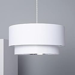 Lamparas Colgantes Grandes Modernas LEDKIA LIGHTING Lámpara Colgante Textil Reflect Duo Ø500x220 mm Blanco E27 Casquillo Gordo Textil Decoración Salón, Habitación, Dormitorio