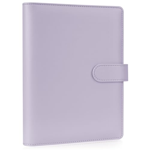 AKONEGE PU Leather A5 Ring Binder with Magnetic Closure 6 Ring Binder Cover for A5 Filler Paper Refillable Notebook Budget Binder Planner for Business Travel Diary Work Purple (No Inner Pages)