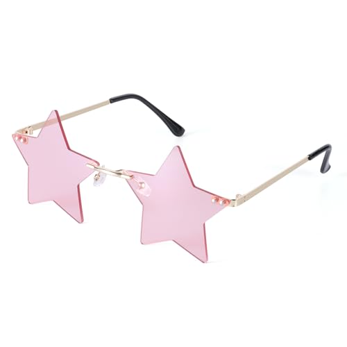 Dazzleimart Rimless Star Sunglasses Colorful Sunglass for Women Pentagram Sunglasses Halloween Party Favor Star Glasses (Pink)