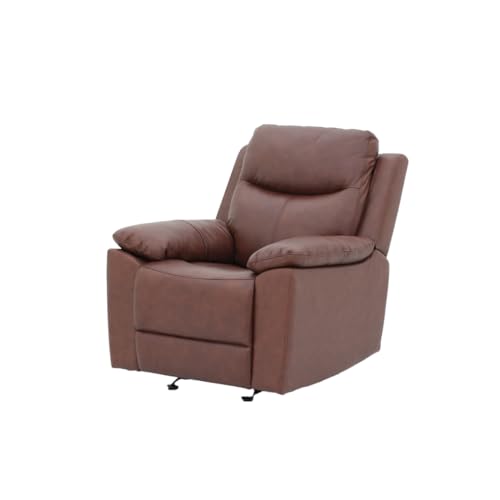 Image of Royaloak Dallas American Half Leather Manual One Seater Recliner | Comfortable Recliner Sofa 1 Seater with Tufted Design, Padded Armrests & Pocket Springs | Durable Manual Recliner Chairs for Home