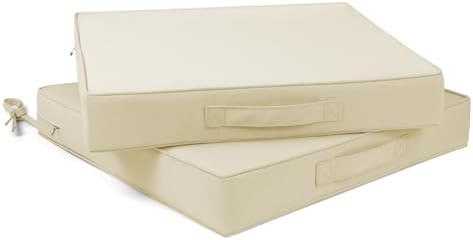 Outdoor Chair Cushion 19 x 19 x 3 Inch Waterproof Patio Chair Cushions Set of 2 Double Piping Outdoor Seat Cushions for Patio Furniture Garden Sofa with Ties, Beige