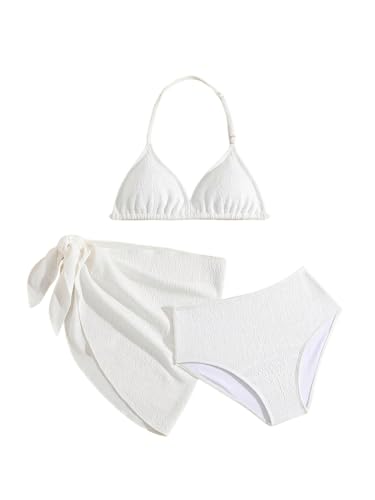 Girl's 3 Piece High Wisted Bikini Set Backless Halter Bathing Suit Swimsuit Set with Cover Up Skirts