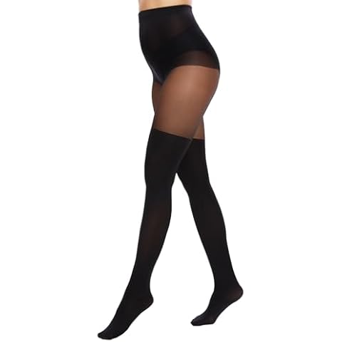 MANZI Faux Thigh High Tights Mock Over the Knee Socks Sheer Suspender Pantyhose Goth Stockings for Women Black One Size Cover