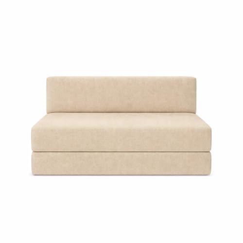 Image of Foldable One Seater Sofa Bed 3 x 6 Ft Jute Fabric Washable Cover Convertible Sofa Bed for Home & Office, Guest Room (Finish Color - Beige - Pre-Assembled)