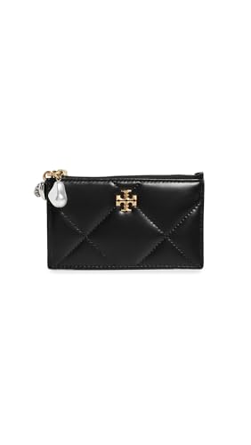 Tory Burch Womens Kira Diamond Quilt Charm Zip Card Case Black One Size