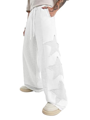 ZAFUL Men's Casual Straight Sweatpants Color Block Stars Pattern Joggers Long Wide Leg Baggy Sweat Pants