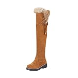 Women's Winter Over The Knee Boots Faux Suede Fur Lined Thigh High Low Heel Boots Warm Riding Winter Snow Boots