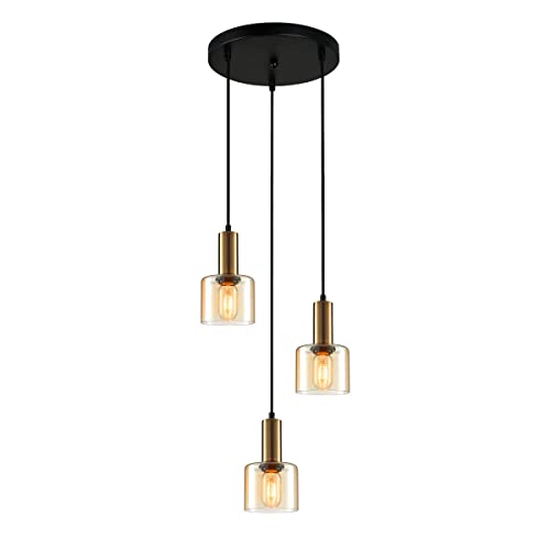 Suspension Italux ITLPND-65342-3A-BRO+AMB noire et ambre pour éclairage intérieur de salon