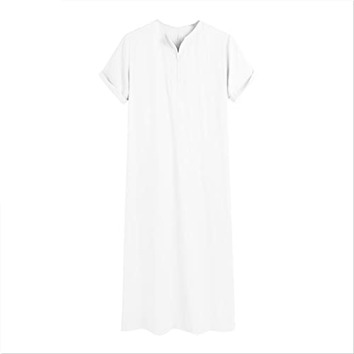 Long Gown Thobe for Men Saudi Arabic Muslim Dress Short Sleeve Kaftan Middle East Islamic Clothing, S-5XL (Color : White, Size : 5X-Large)3