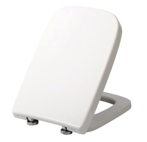 Asiento de inodoro, borde de arco cuadrado Tapa de inodoro con bisagras ajustables de acero inoxidable Liberación rápida para una limpieza fácil Cierre suave blanco Fácil fijación para inodoros Cover