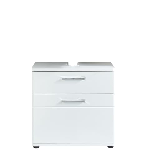 trendteam smart living - Monte - Waschbeckenunterschrank - Weiß Hochglanz - Waschtisch mit 1 Klappe und 1 Schublade - (BxHxT) 60 x 58 x 38 cm - Badkommode mit eingelassenen Griffen