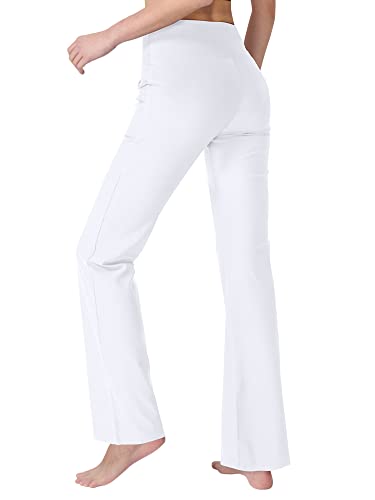 Zeronic Bootcut Yoga Pants For Women With Pockets High Waisted Workout Running Pants Tummy Control Long Bootleg Work Pants (White, X-Large) #TOP3