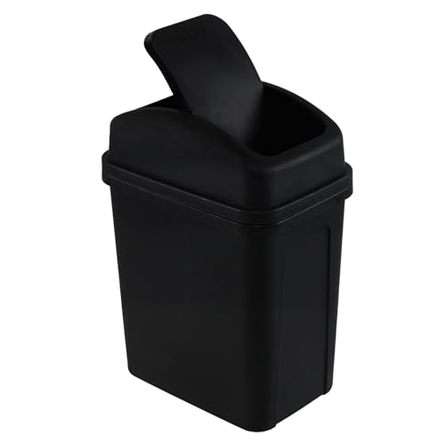 Poubelle de salle de bain 7L noire avec couvercle en plastique compacte