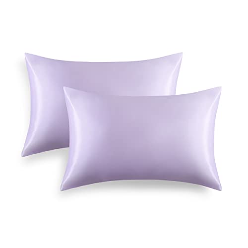 Umi 枕カバー 2枚セット サテンの枕カバー 43×63cm 封筒式ピローケース 抗菌防臭 光沢 防ダニ シルクタッチ まくらカバー 滑らかな材質 四季適応 ラベンダーパープル