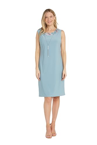 Image of R&M Richards Women's Sheath Dress W /Floral Print Sheer Jacket & Detachable Necklace | Elegant 2-Piece Formal Ensemble