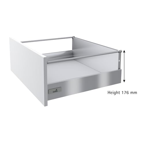 Image of Hettich InnoTech 470mm Soft Closing Drawer System | Silver Finish System for Home, Kitchen & Wardrobe | Load Bearing Capacity 50. kg | 100% Extension, Powder Coated Steel (Set of 1, 2 Pcs)