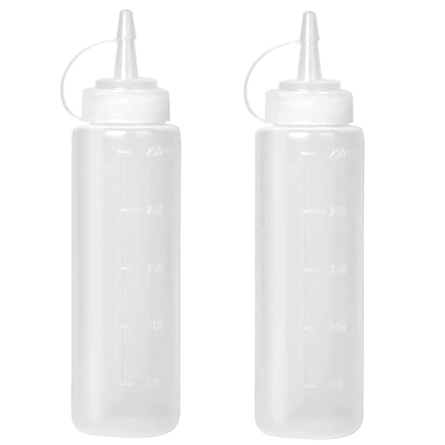 Ezranova 2 Pack Squeeze Bottle,Plastic Squeezy Sauce Bottles with Cap, Squeeze Condiment Bottle Dispensing Ketchup Bottle for Sauce, BBQ, Paint and Olive Oil （8oz / 250ML ）
