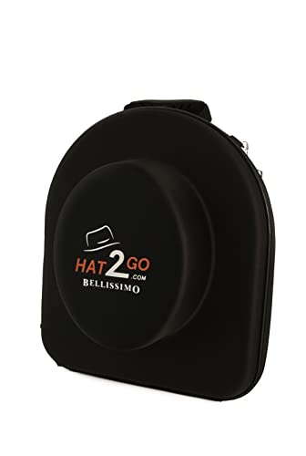 Bellissimo Hard Travel Hat Box - Universal Carry On Hat Case for Travel - Fedora Case - for Men & Women - Carrying Handle, Backpack or Shoulder Straps Black