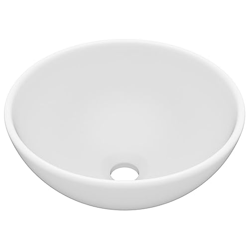 vidaXL Lavabo de Lujo Redondo Tocador Montado Encima Piedra Vasija Aseo Indoro Garaje Fácil de Limpiar de Cerámica Blanco Mate 32,5x14 cm