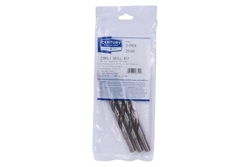 Image of Century Drill & Tool 26829 Cobalt Drill Bit, 29 /64 inch, Pro Pack of 3 | 3 /8 inch Reduced Shank shank, 5-5 /8 inch overall length, 135 point, cuts stainless steel, hard metals & metal