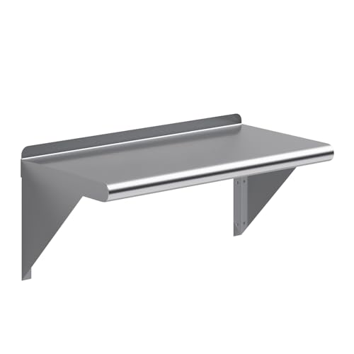 Image of AmGood 12 in. x 24 in. Stainless Steel Wall Shelf | NSF | Metal Shelving | Garage, Laundry, Storage, Utility Room | Restaurant, Commercial Kitchen